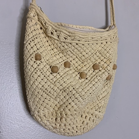 Vintage macramé woven off-white Crossbody shoulder bag purse one size - Picture 2 of 7